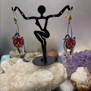 3.1.26-36 Metal Walking Cat Earrings with Goldtone Accents